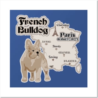 French Bulldog With Map of France Posters and Art